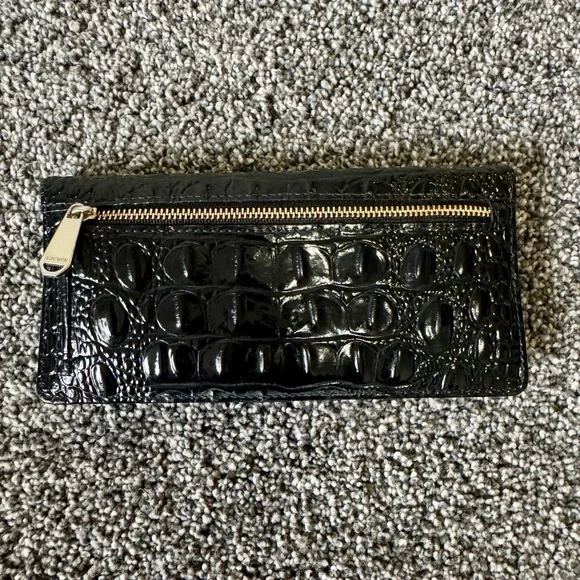 BRAHMIN Ady Slim Wallet Croc Embossed Continental Leather Black Melbourne $145 - Picture 8 of 13